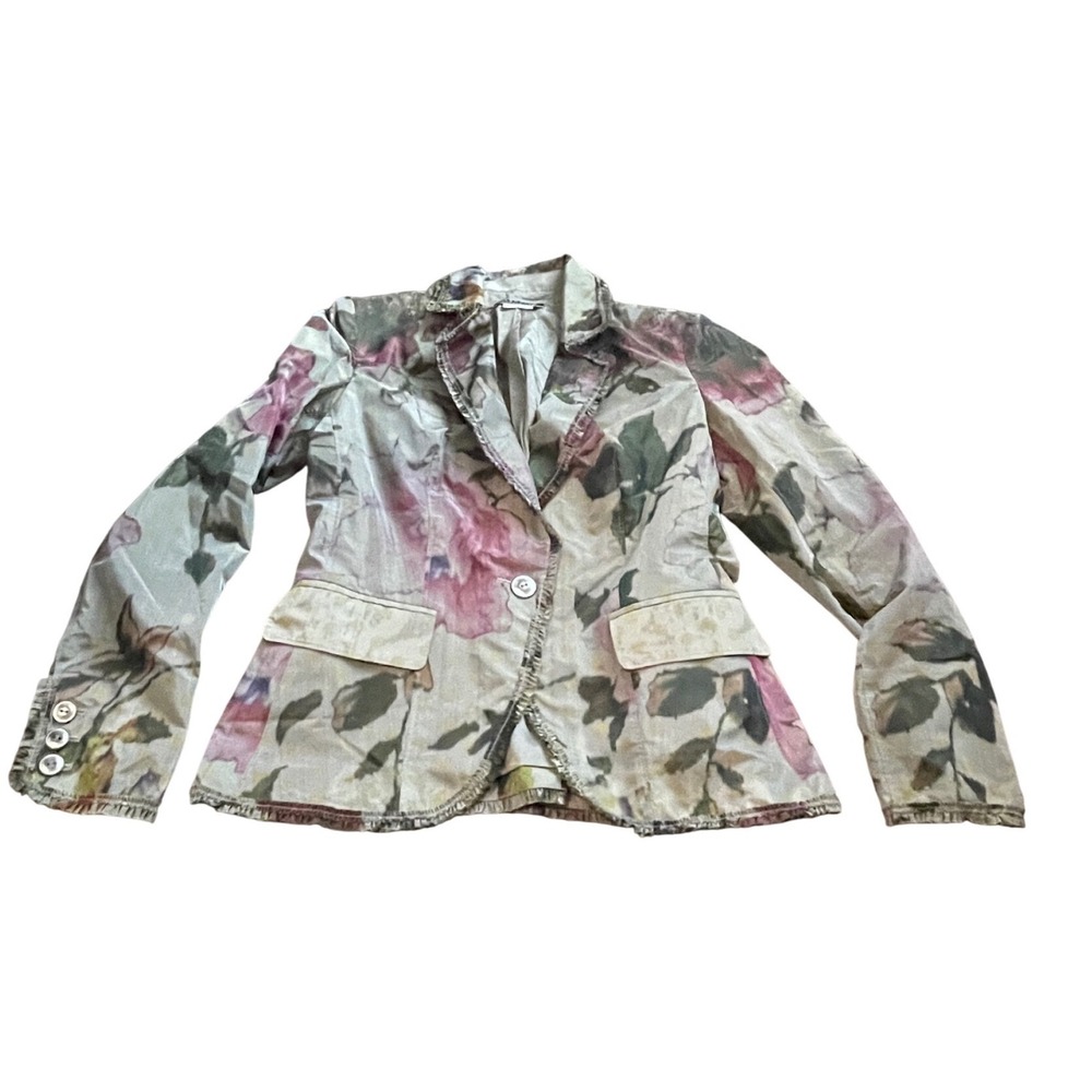 Peruvian Connection Floral Blazer Jacket Pink Green Watercolor Print Size 6 I05